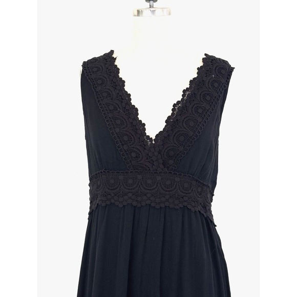 Sweet Lovely by Jen Maxi Dress Black Cochet Surplice Babydoll Empire V Neck Sz L - Picture 4 of 9